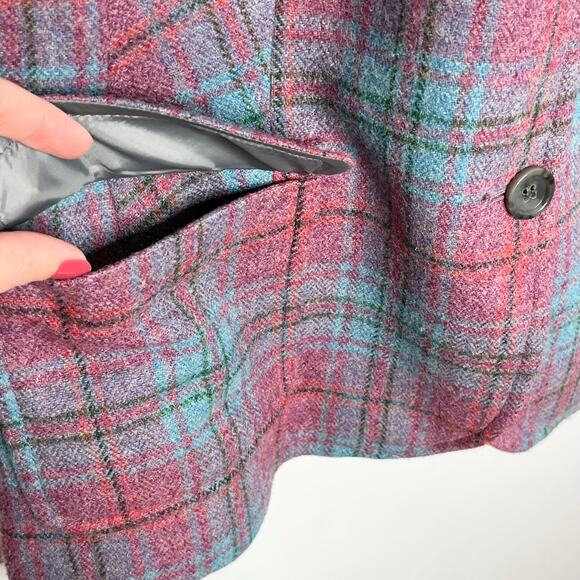 Talbots Womens Wool Blazer Jacket 12 Pink Blue Plaid Button Front Pockets Office - Picture 7 of 11